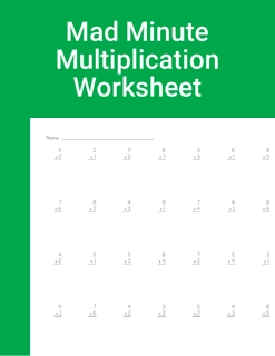 Mad Minute Multiplication Worksheet