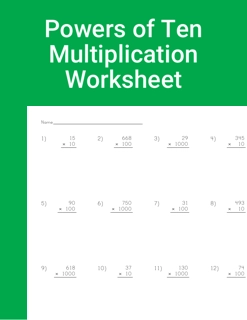 Powers of Ten Multiplication Worksheet